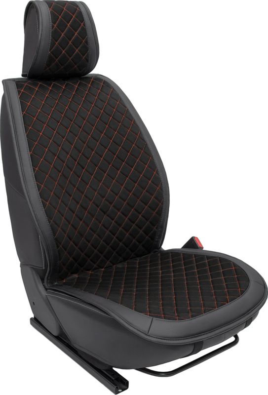 Накидки универсальные Rezkon Алькантара с экокожей на передние сидения, цвет Черный/Оранжевый ромб. Артикул 8103151170