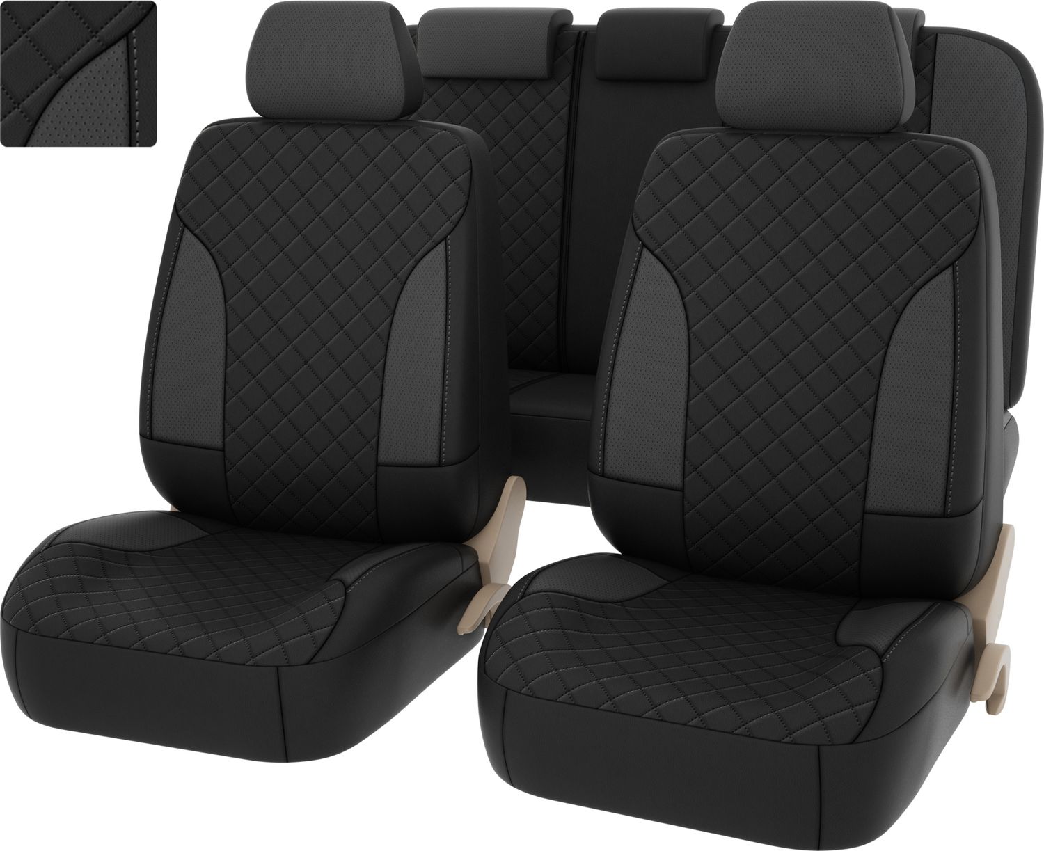 Чехлы универсальные PSV King Next на сидения терморомб + экокожа, цвет Серый. Артикул 131284