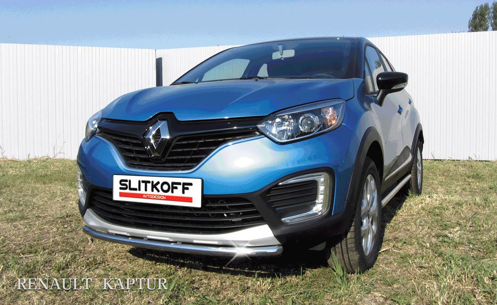Защита Slitkoff переднего бампера d42 для Renault Kaptur 4WD 2016-2026. Артикул RK4WD002