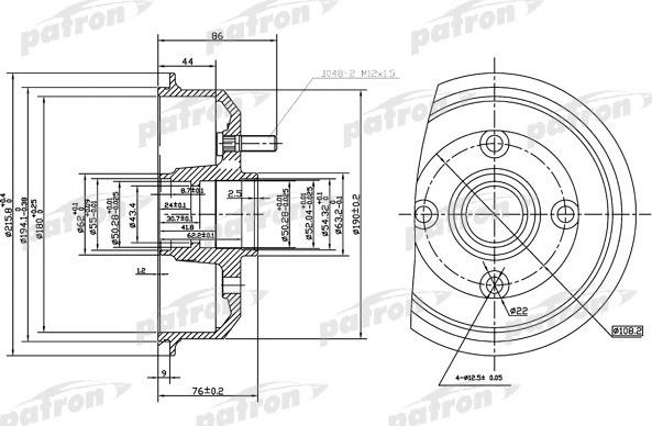 Тормозной барабан Patron задний для SEAT Inca I 1999-2000. Артикул PDR1529
