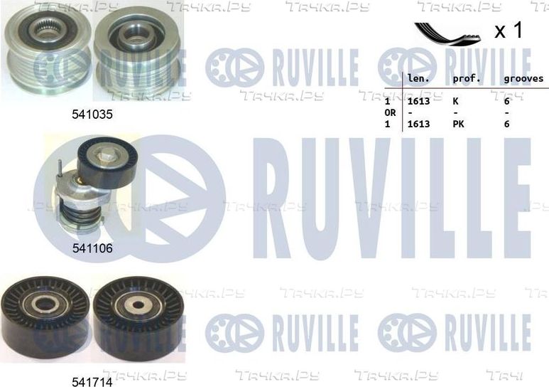Приводной ремень поликлиновой с роликами (комплект) Ruville. Артикул 570120