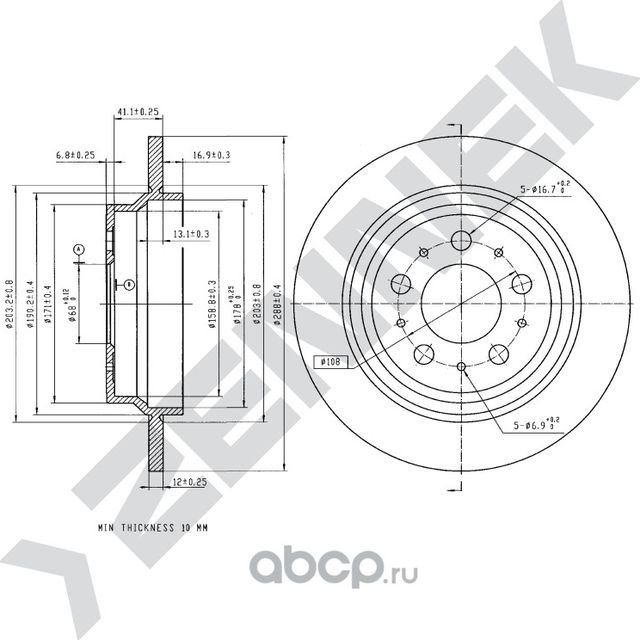 Диск тормозной задний VOLVO S60 00-10 VOLVO S80 98-08 (Zennek). Артикул DBD0124