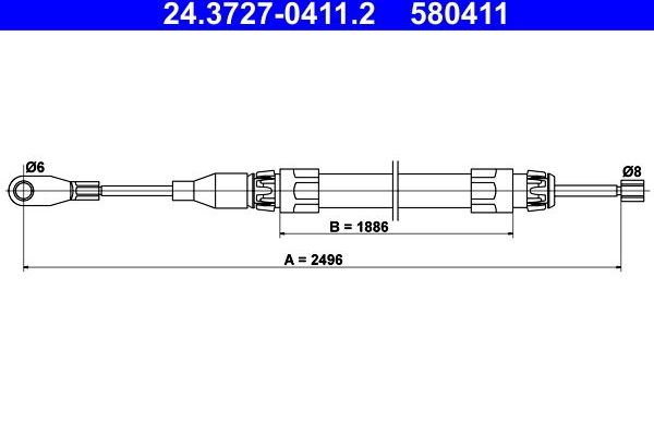 Трос ручника (тросик ручного тормоза) ATE передний для Mercedes-Benz E-Класс I (W124) 1993-1996. Артикул 24.3727-0411.2