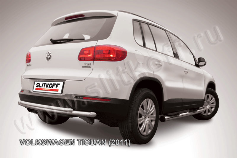 Защита Slitkoff заднего бампера d57/42 двойная радиусная для Volkswagen Tiguan 2011-2016. Артикул VWTIG-010