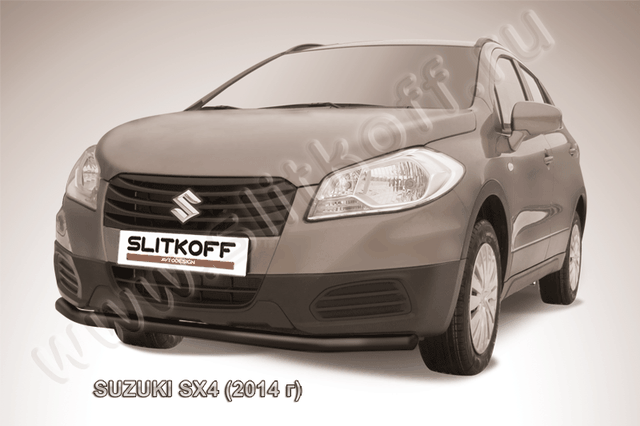 Защита Slitkoff переднего бампера d57 ЧЕРНАЯ матовая для Suzuki SX4 II 2014-2026. Артикул SSX4-14-003B