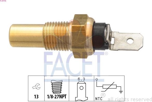 Датчик температуры охлаждающей жидкости Facet Made in Italy - OE Equivalent. Артикул 7.3115