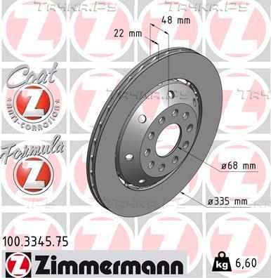 Тормозной диск Zimmermann FORMULA Z. Артикул 100.3345.75