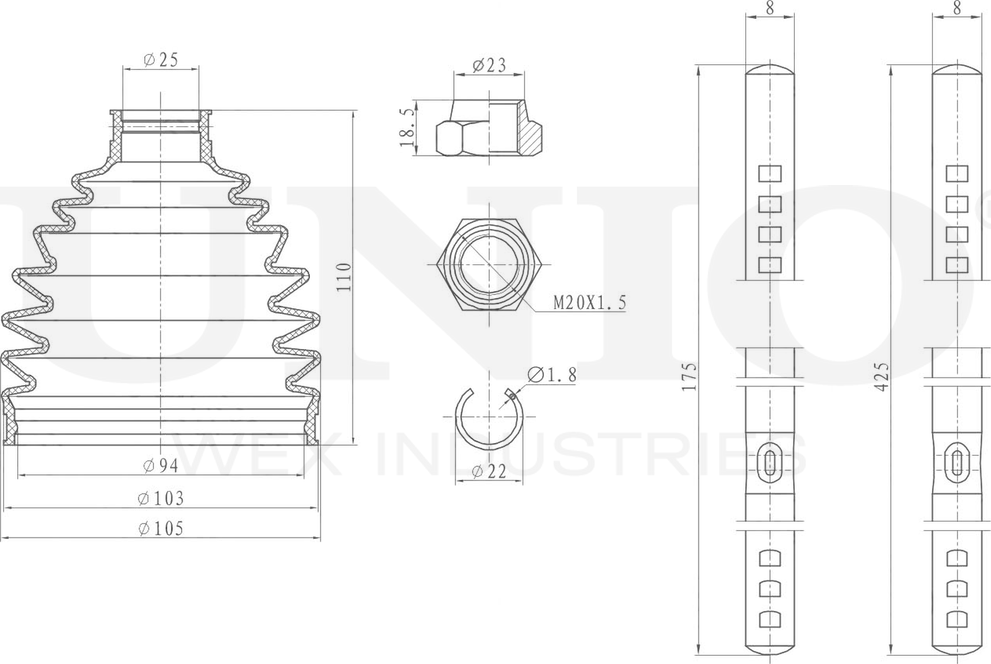 Пыльник ШРУС, комплект (Unio). Артикул DUC-30061K