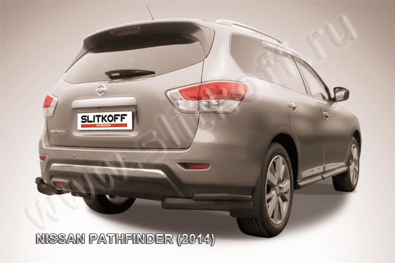 Защита Slitkoff задняя d76/42 уголки двойные ЧЕРНАЯ матовая для Nissan Pathfinder R52 2014-2026. Артикул NIP14-015B