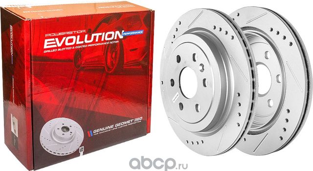 Передний тормозной диск Evolution с перфорацией и насечками, в покрытии GEOMET P (Powerstop). Артикул AR82143