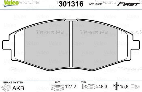 Тормозные колодки Valeo First передние для Chevrolet Spark II 2005-2009. Артикул 301316