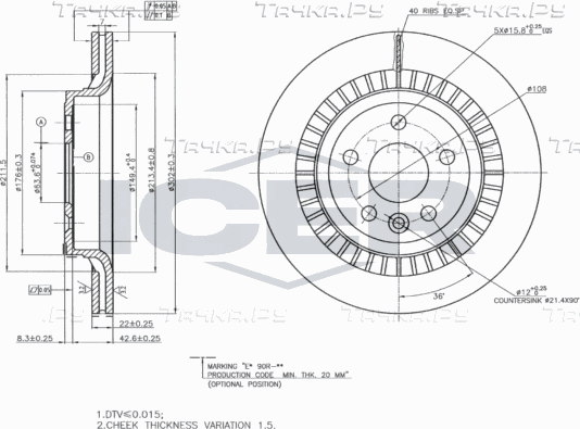 Тормозной диск Icer задний для Volvo XC70 II 2011-2015. Артикул 78BD7305-2