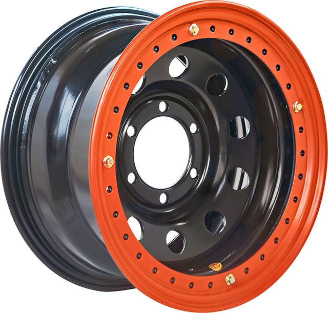 Колёсный диск OFF-ROAD Wheels усиленный стальной черный 6x139,7 8xR16 d110 ET-19 с бедлоком (оранжевый) для Mitsubishi L400 1995-2006. Артикул 1680-63910BL-19 BD-O