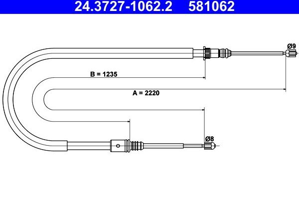 Трос ручника (тросик ручного тормоза) ATE. Артикул 24.3727-1062.2