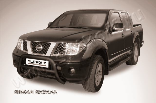 Кенгурятник Slitkoff d76 низкий ЧЕРНЫЙ матовый для Nissan Navara D40 2005-2010. Артикул NIN004B