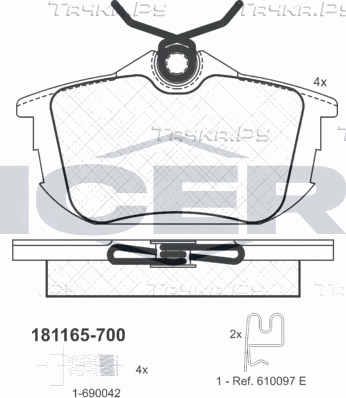 Тормозные колодки Icer задние для Mitsubishi Space Star I 1998-2004. Артикул 181165-700