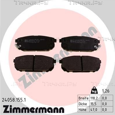 Тормозные колодки Zimmermann задние для Kia Sorento II 2009-2026. Артикул 24058.155.1