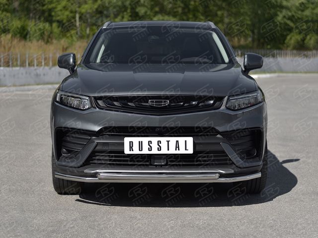 Защита RusStal переднего бампера d42 секции-d42 дуга для Geely Tugella 2020-2026. Артикул GTGZ-003941