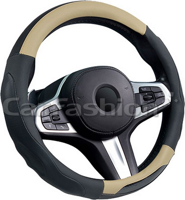 Оплётка на руль CarFashion Laredo (размер M, экокожа, цвет ЧЕРНЫЙ/БЕЖЕВЫЙ). Артикул 31643