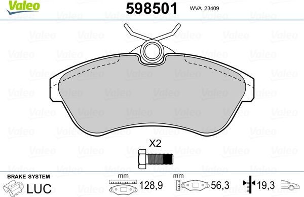 Тормозные колодки Valeo. Артикул 598501