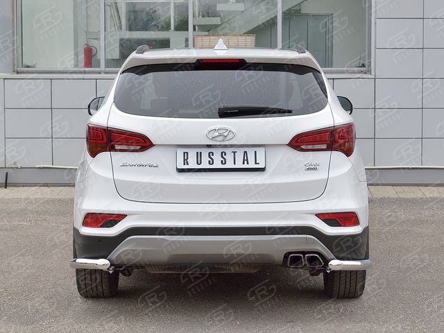 Защита RusStal заднего бампера уголки d63 секция для Hyundai Santa Fe Premium III 2015-2026. Артикул HSFPZ-002453