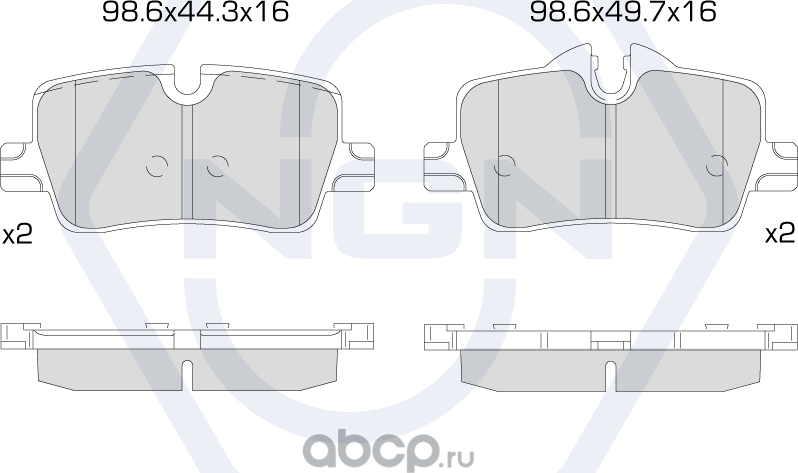 Колодки тормозные керамические, задние (NGN). Артикул 3502370