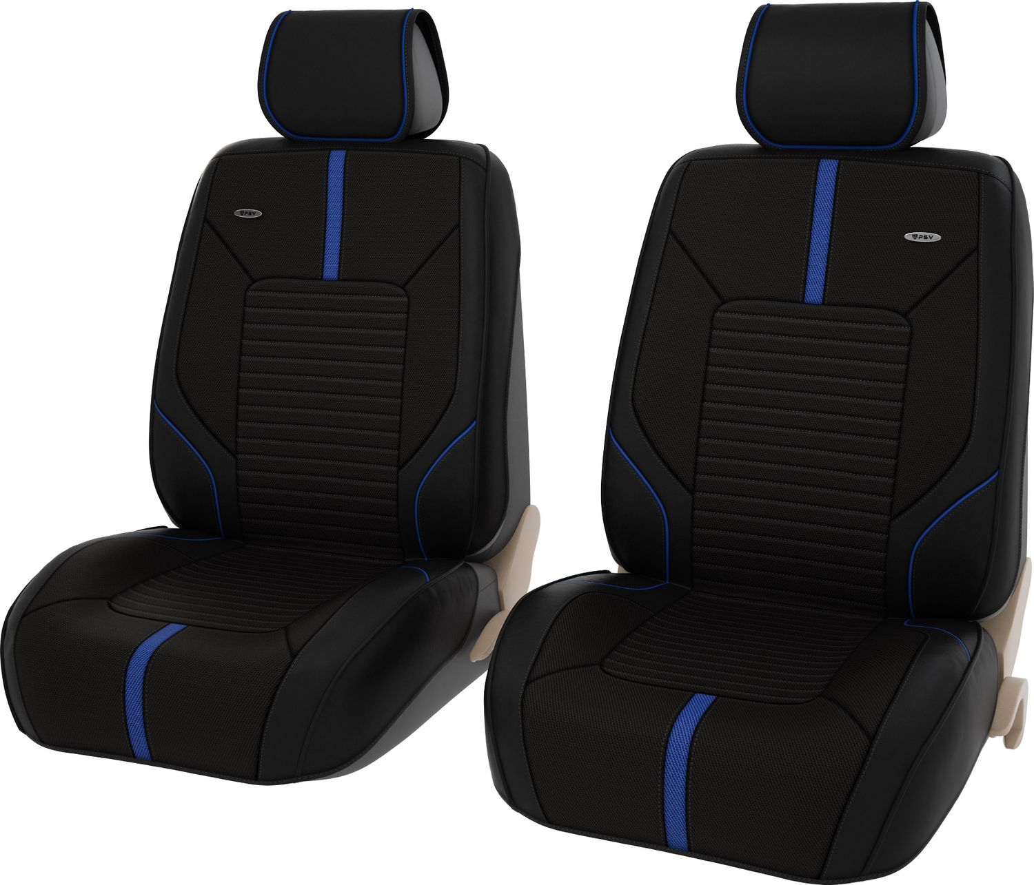 Чехлы-накидки универсальные формованные PSV PREMIUM Cross 2 FRONT на сидения, цвет Черный/Синий. Артикул 131860