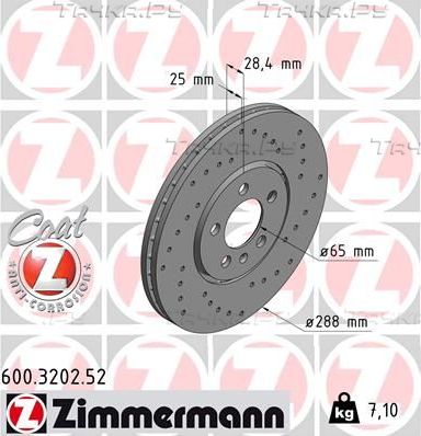 Тормозной диск Zimmermann Sport Coat Z передний для Volkswagen Passat B3 1993-1997. Артикул 600.3202.52