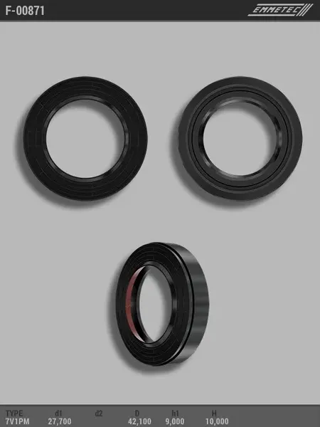 Сальник 27,70/42,10*9,00/10,00 тип 7V1PM (Emmetec). Артикул F00871