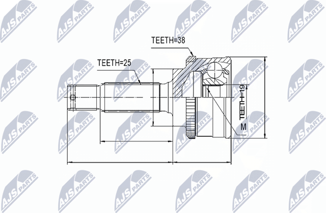 Шрус внутренний (граната) NTY передний левый для Hyundai Atos 1998-2008. Артикул NPZ-HY-512
