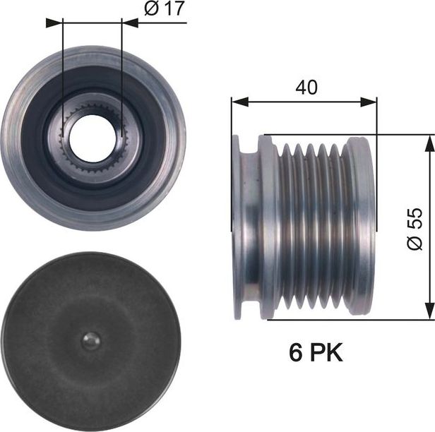 Муфта генератора обгонная Gates DriveAlign® для Volkswagen Multivan T5 2009-2015. Артикул OAP7114