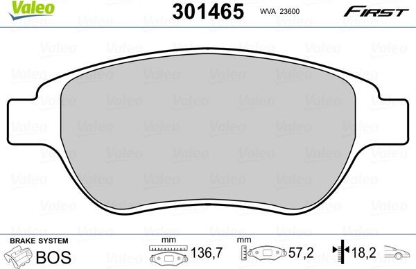 Тормозные колодки Valeo First. Артикул 301465