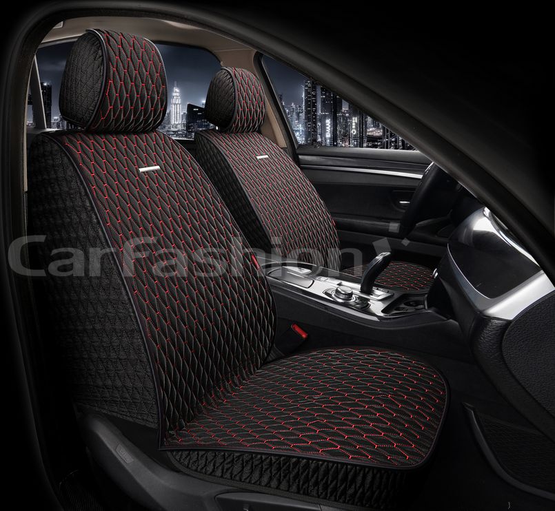 Накидки универсальные CarFashion Iceberg Front на передние сидения авто, цвет Черный/Черный/Красный. Артикул 26190