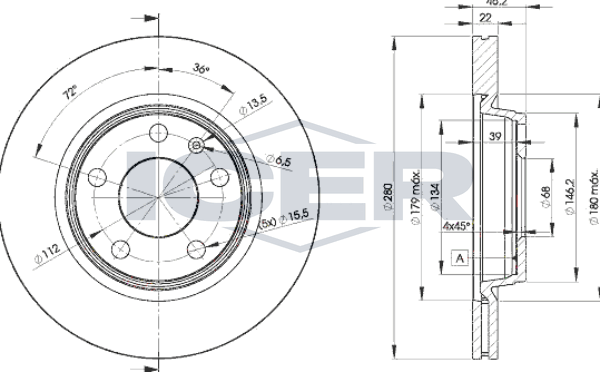 Тормозной диск Icer передний для Audi A4 I (B5) 1996-2001. Артикул 78BD5301-2