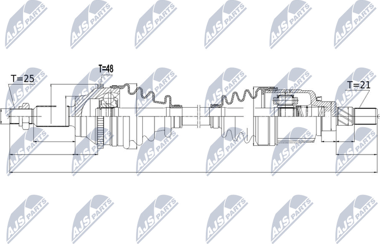 Полуось (привод в сборе, приводной вал) NTY. Артикул NPW-RE-052