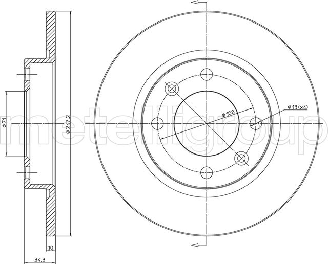 Тормозной диск Metelli задний для Peugeot 405 1987-1999. Артикул 23-0217
