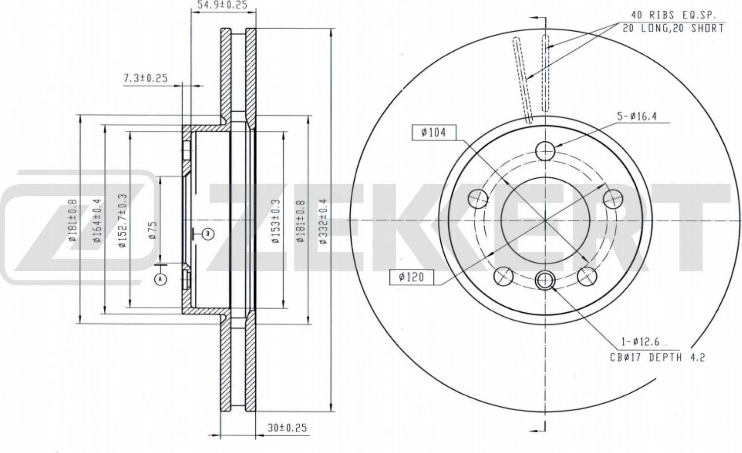 Тормозной диск Zekkert. Артикул BS-5634B