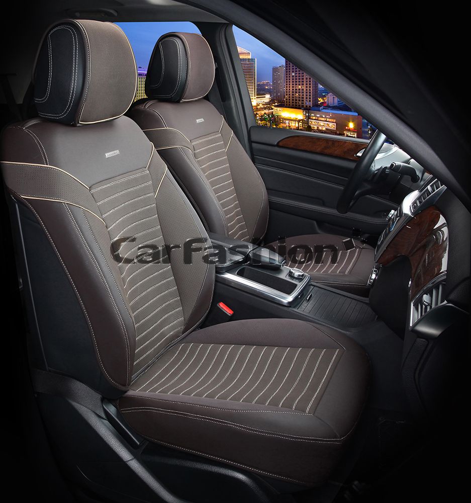 Накидки универсальные CarFashion Chester на переднее сидения авто, цвет Коричневый/Бежевый/Бежевый. Артикул 21936