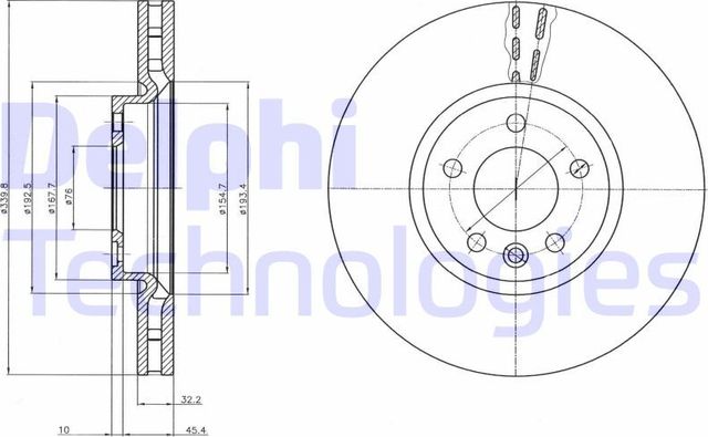 Тормозной диск Delphi передний для Volkswagen Multivan T5 2003-2015. Артикул BG9106