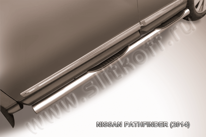Пороги Slitkoff труба d76 с проступями для Nissan Pathfinder R52 2014-2026. Артикул NIP14-008