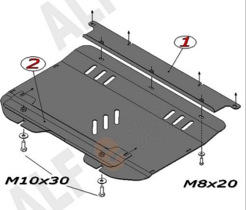 Защита алюминиевая Alfeco для картера и КПП Fiat Punto, Grande Punto 2005-2018. Артикул ALF.06.03al