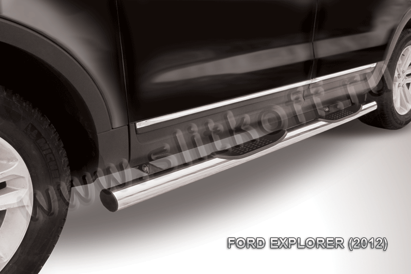 Пороги Slitkoff труба d76 с проступями для Ford Explorer V 2012-2015. Артикул FEX005