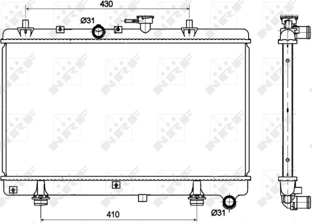 Радиатор охлаждения двигателя NRF (алюминий) для Kia Rio I 2002-2005. Артикул 53121