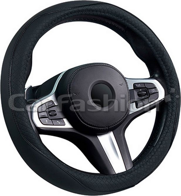 Оплётка на руль CarFashion Club (размер M, экокожа, цвет ЧЕРНЫЙ/ЧЕРНЫЙ). Артикул 31632