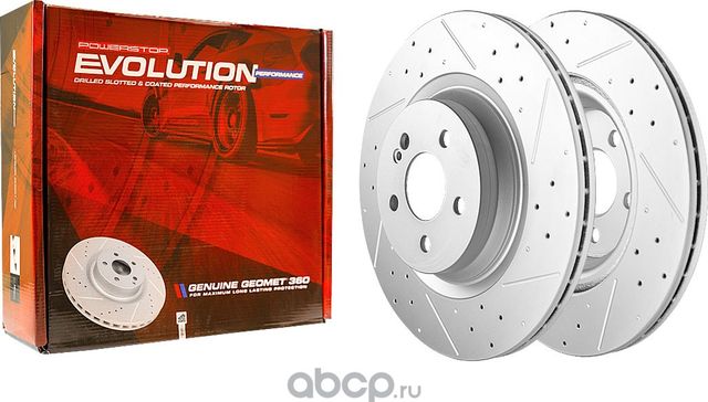 Задний тормозной диск Evolution с перфорацией и насечками, в покрытии GEOMET Pow (Powerstop). Артикул CBR6562