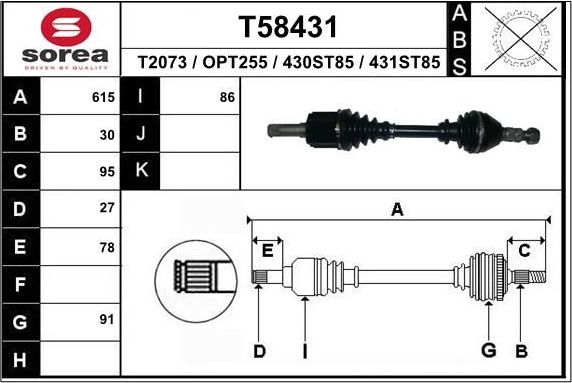 Полуось (привод в сборе, приводной вал) EAI. Артикул T58431