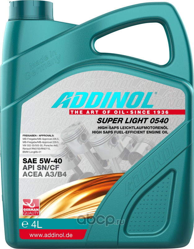 ADDINOL SUPER LIGHT 5W40 4л Addinol. Артикул 4014766251022