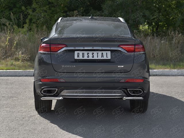 Защита RusStal заднего бампера уголки d42 (секции) для Geely Tugella 2020-2026. Артикул GTGZ-003950