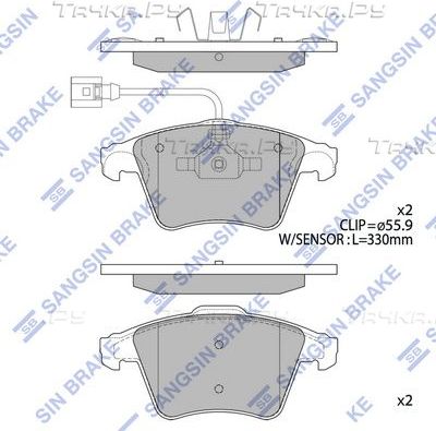 Тормозные колодки Sangsin Hi-Q передние для Volkswagen Multivan T6 2015-2026. Артикул SP1977