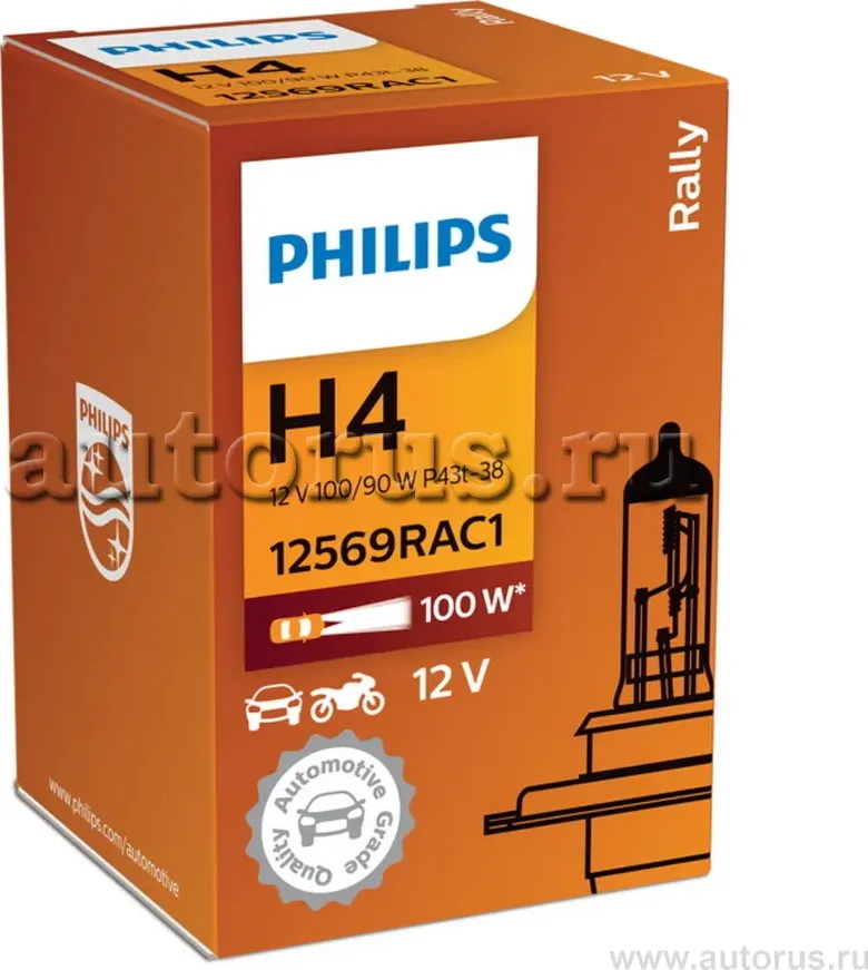 Лампа 12V H4 100/90W P43t-38 Rally PHILIPS. Артикул 12569RAC1